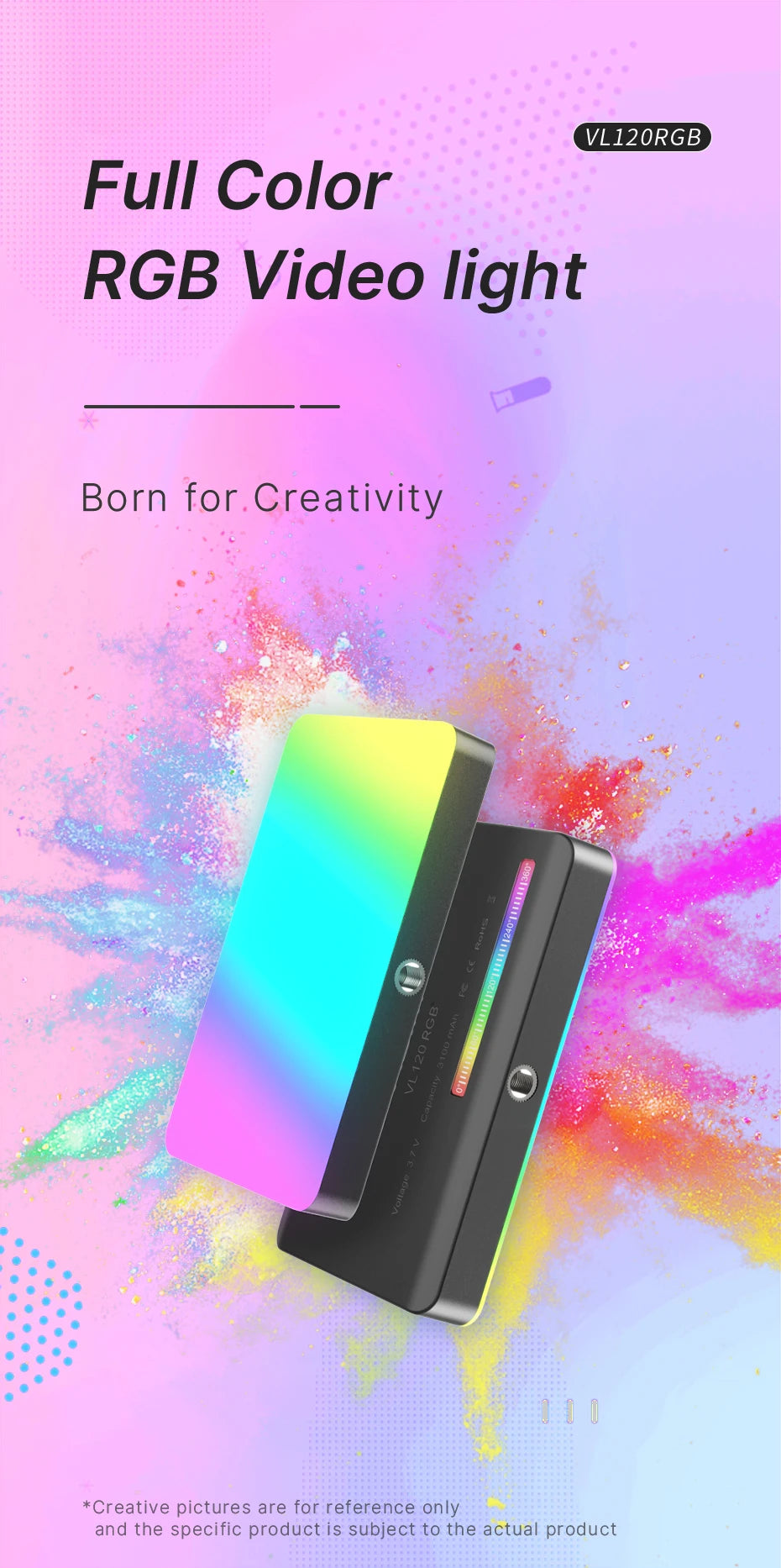 Full Color RGB Video Light (2500K-9000K) - Dimmable LED Photography Lighting