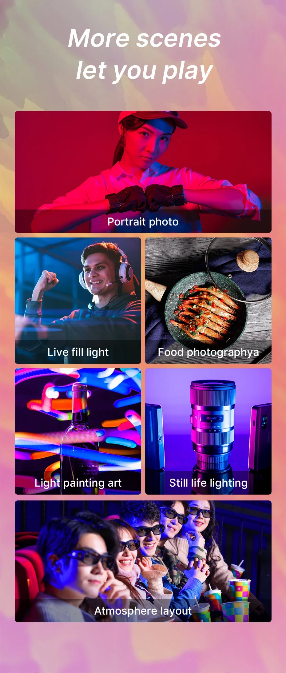 Full Color RGB Video Light (2500K-9000K) - Dimmable LED Photography Lighting