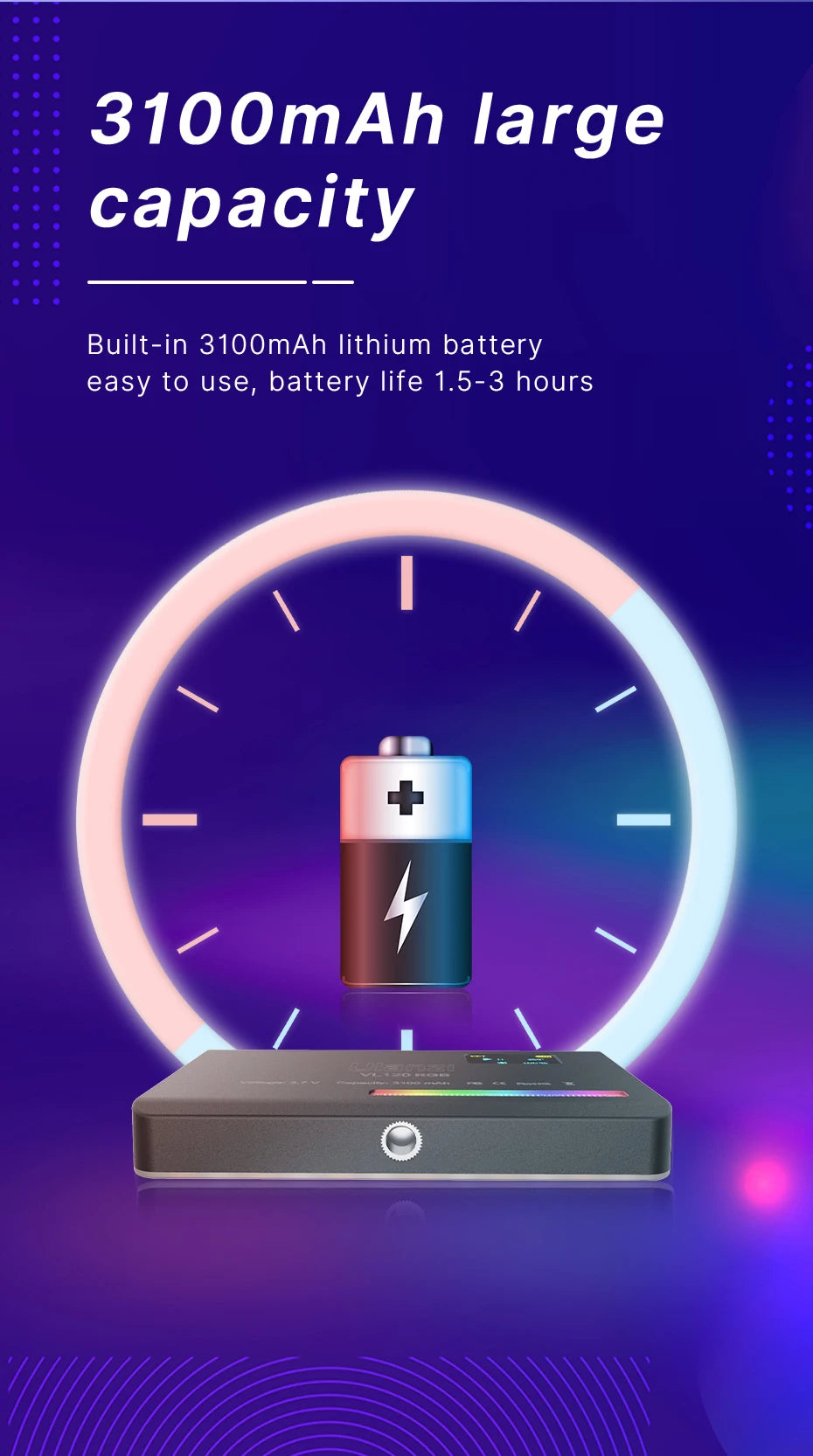 Full Color RGB Video Light (2500K-9000K) - Dimmable LED Photography Lighting