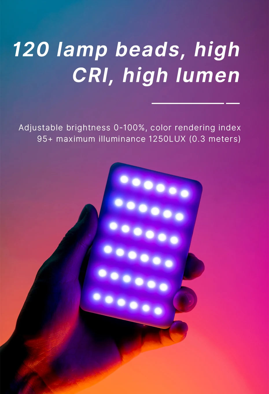 Full Color RGB Video Light (2500K-9000K) - Dimmable LED Photography Lighting
