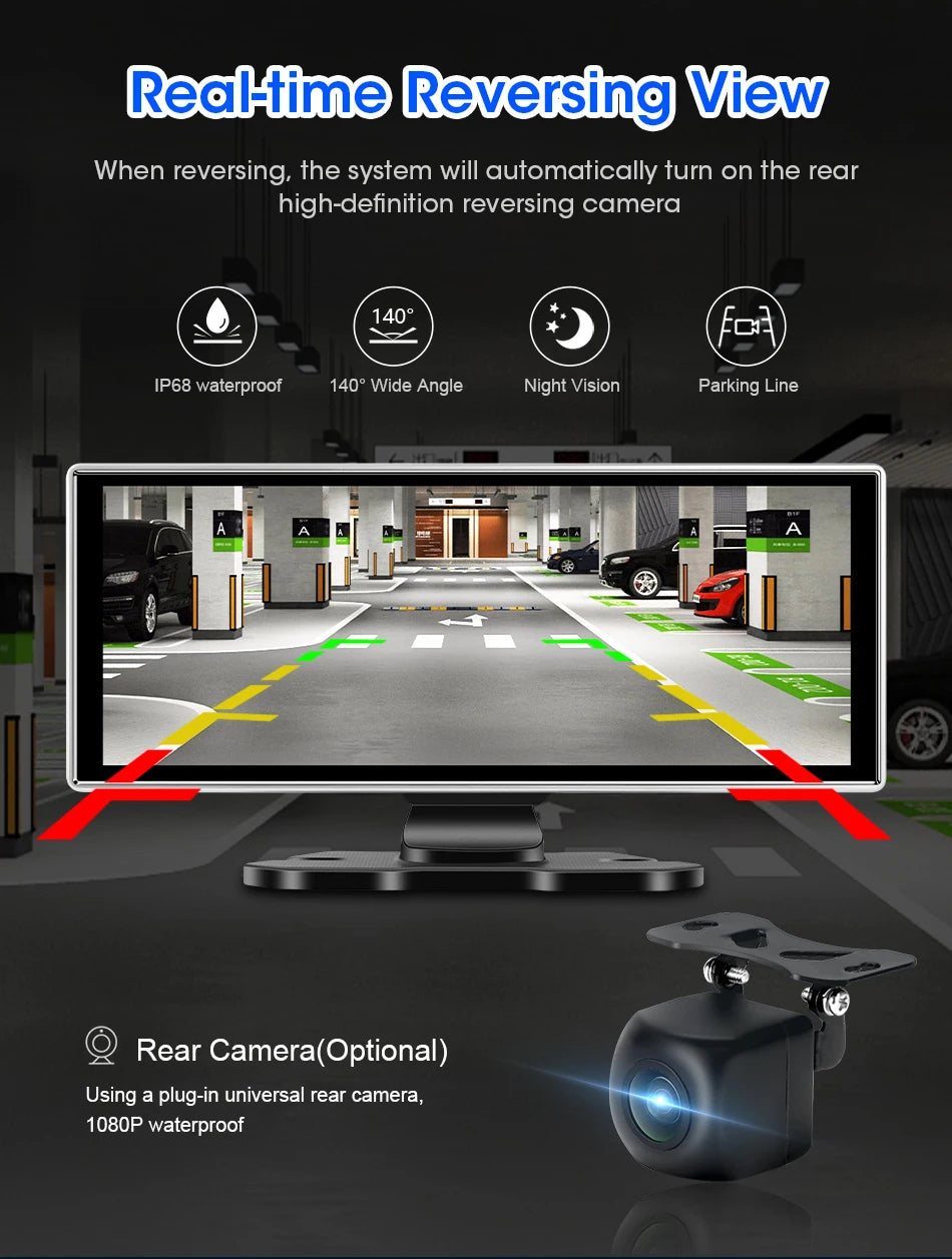 4K Dual-Lens Dash Cam with Wireless CarPlay & Android Auto