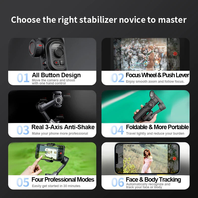 3-Axis Handheld Gimbal Stabilizer for Smartphones with Built-in Fill Light
