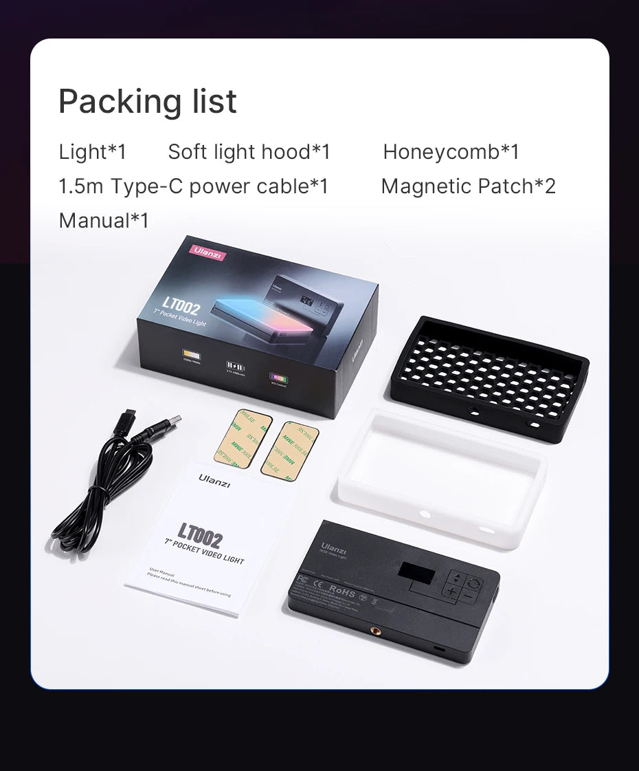 Full Color RGB Video Light (2500K-9000K) - Dimmable LED Photography Lighting