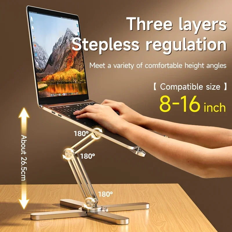 Premium Aluminium Foldable Laptop Stand – 360° Adjustable, Portable & Stable with Cooling Ventilation