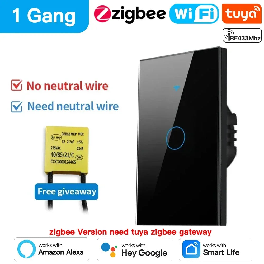 Smart Touch Wall Switch – 1/2/3/4 Gang, WiFi