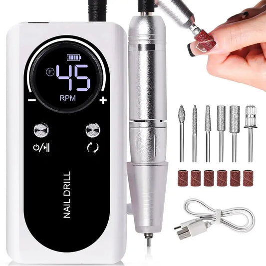 Pro Nail Drill – 45K RPM, Ultra-Quiet & Cordless for Flawless Manicures