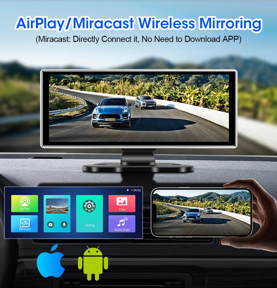 4K Dual-Lens Dash Cam with Wireless CarPlay & Android Auto