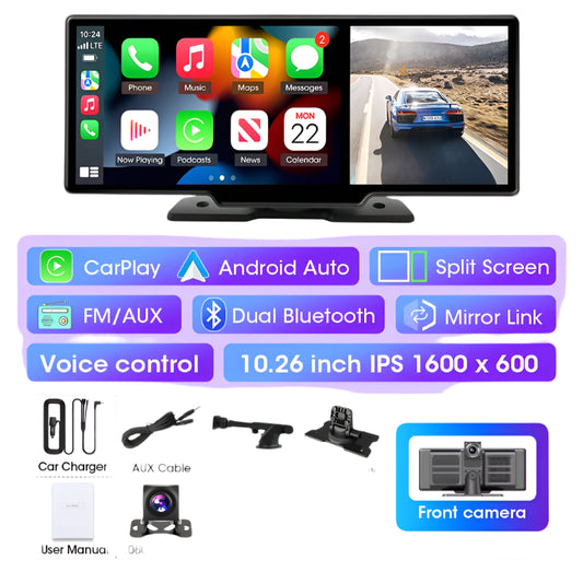 4K Dual-Lens Dash Cam with Wireless CarPlay & Android Auto