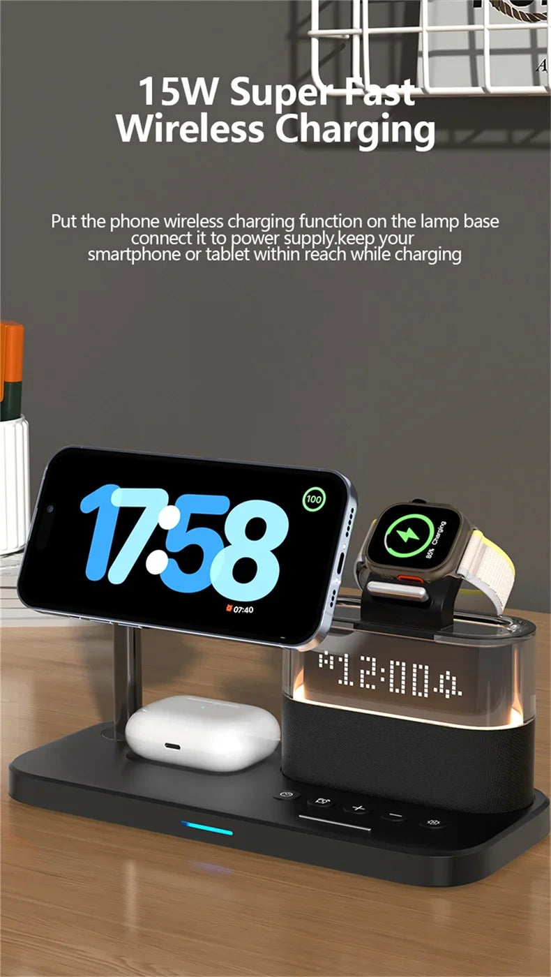 5-in-1 Magnetic Wireless Charger Stand - LED Clock
