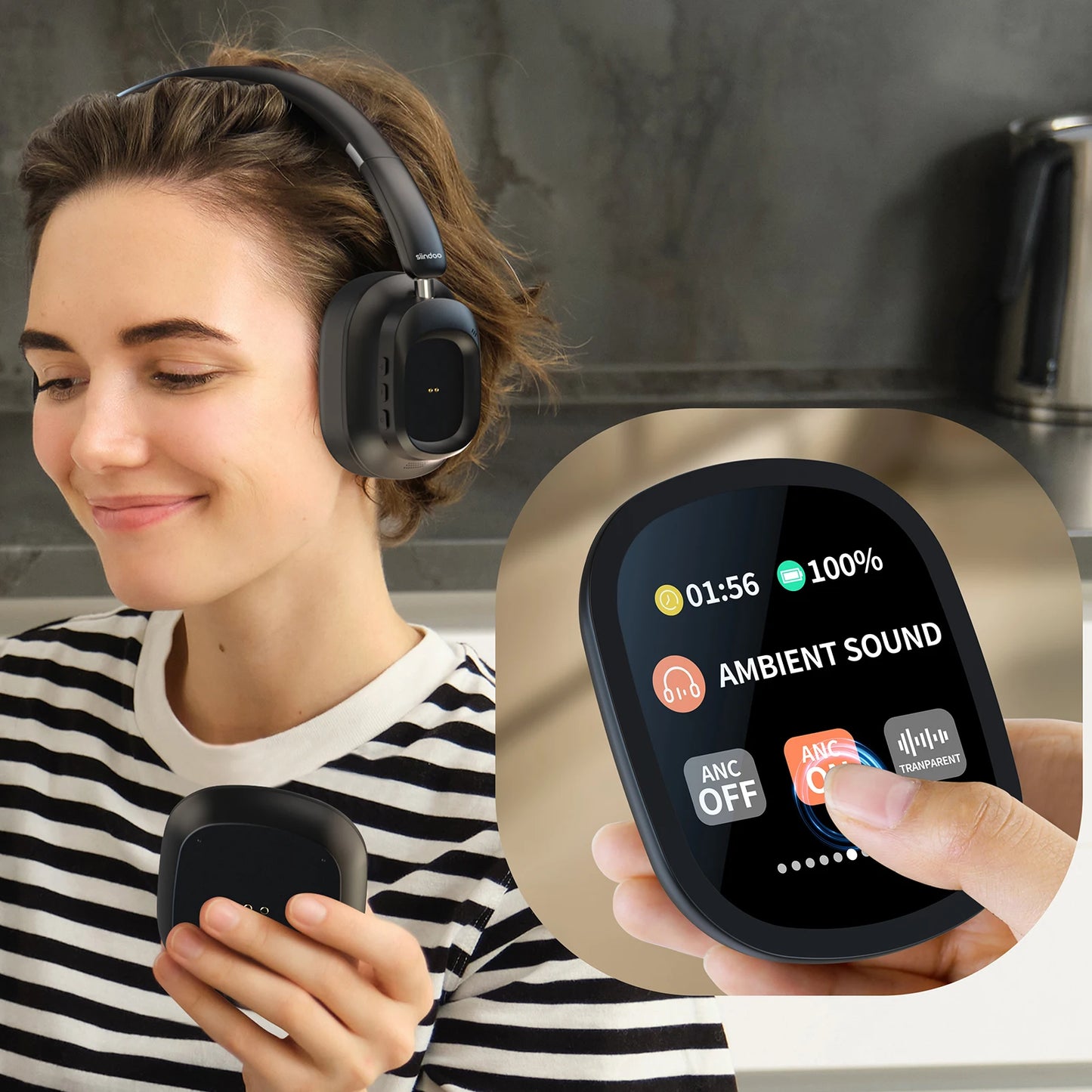 Hybrid ANC Wireless Headphones w/ Touch Control & LED Display