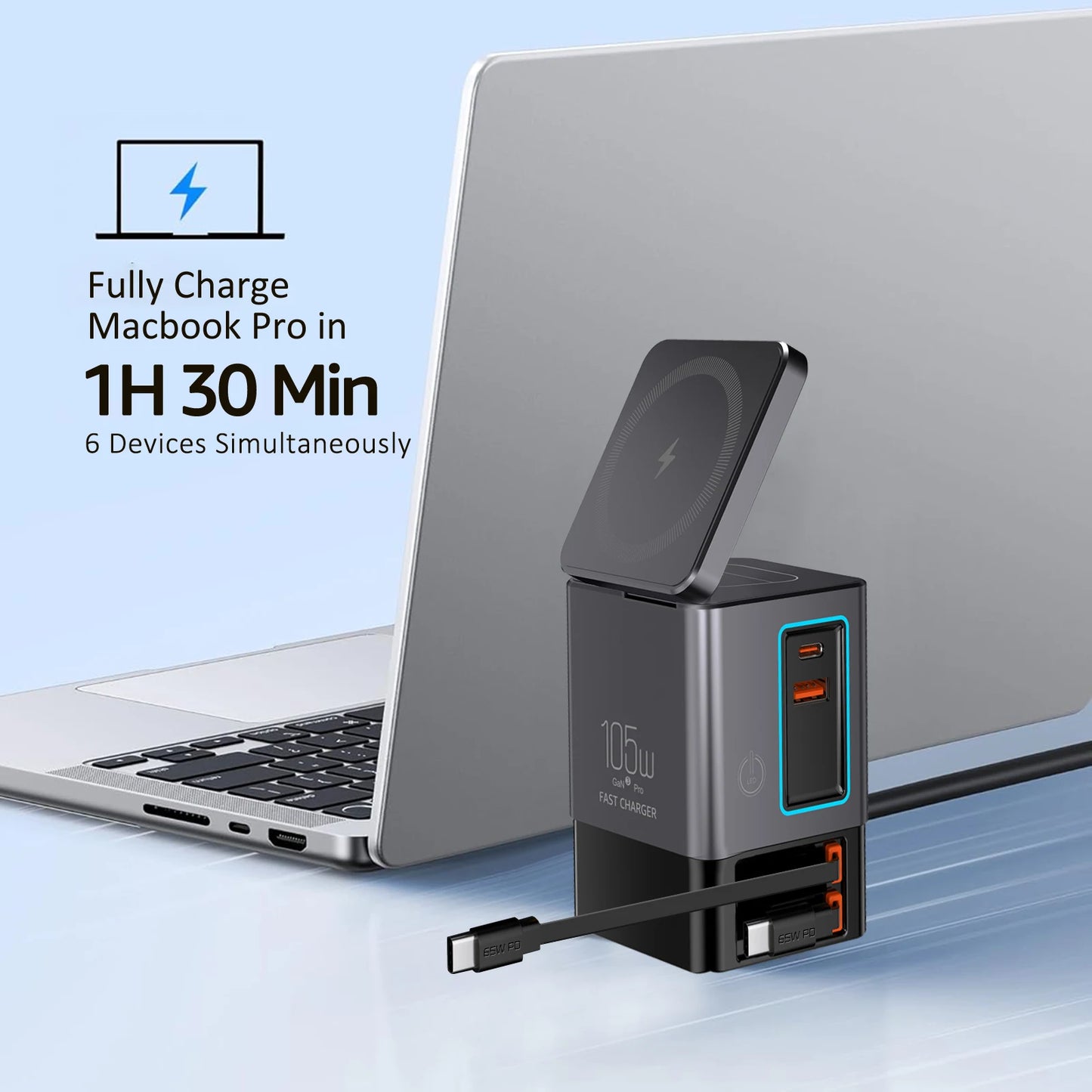 6-in-1 Fast Charging Station – 105W Retractable