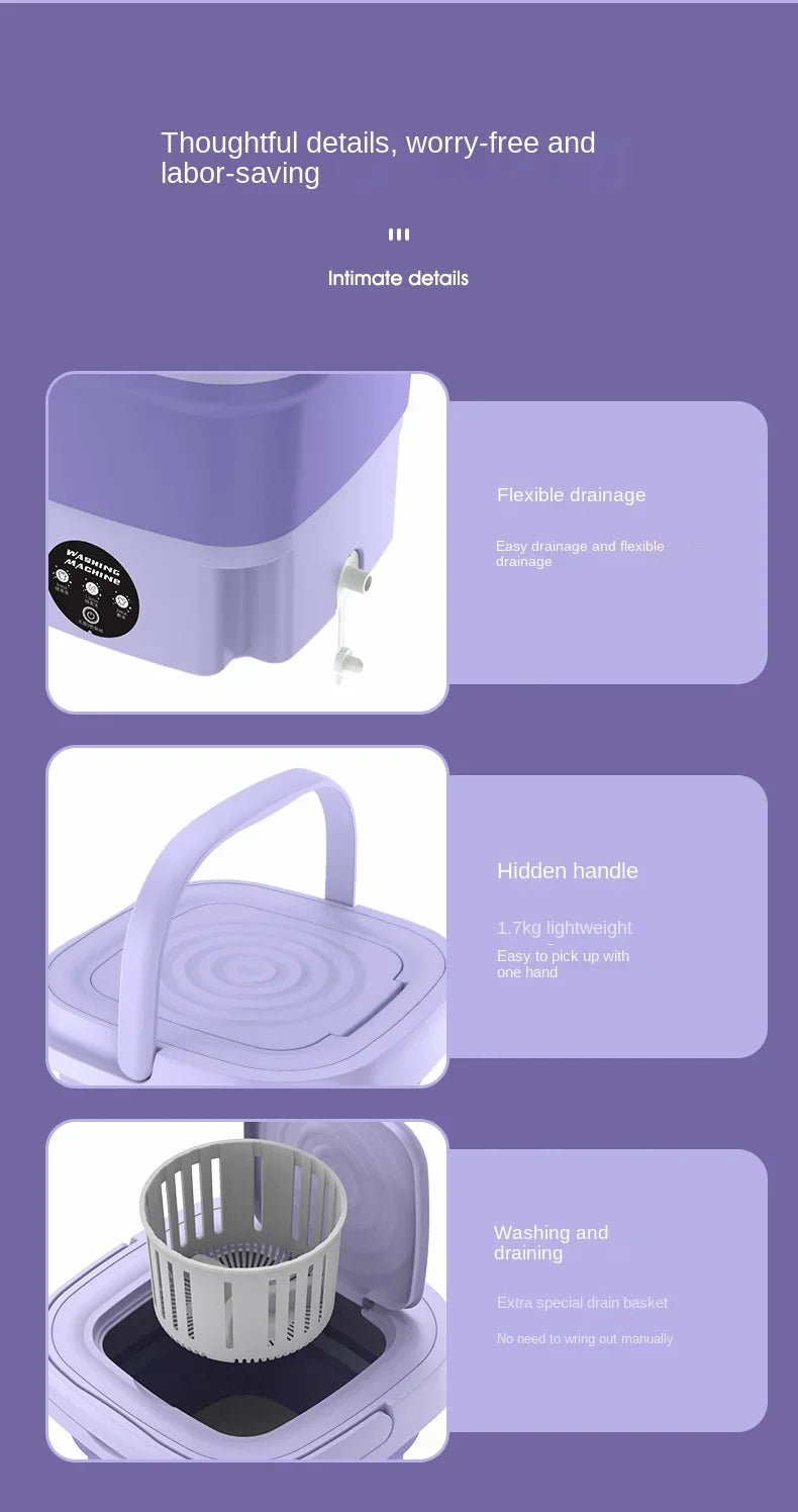 8L Foldable Mini Washer with Spin Dryer