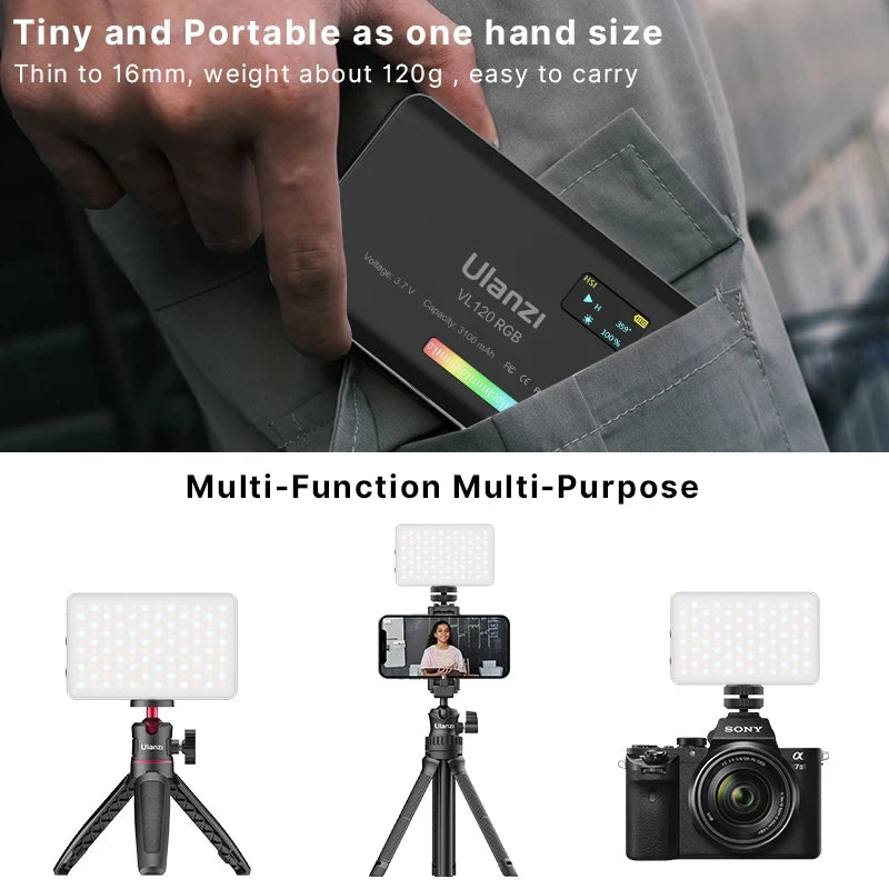 Full Color RGB Video Light (2500K-9000K) - Dimmable LED Photography Lighting