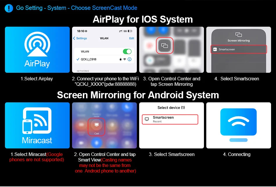 4K Dual-Lens Dash Cam with Wireless CarPlay & Android Auto