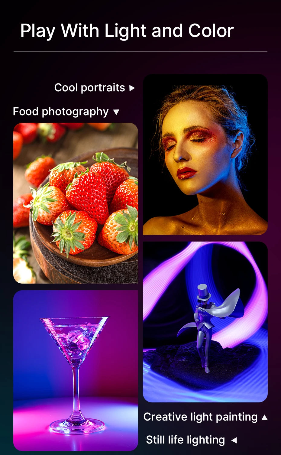 Full Color RGB Video Light (2500K-9000K) - Dimmable LED Photography Lighting