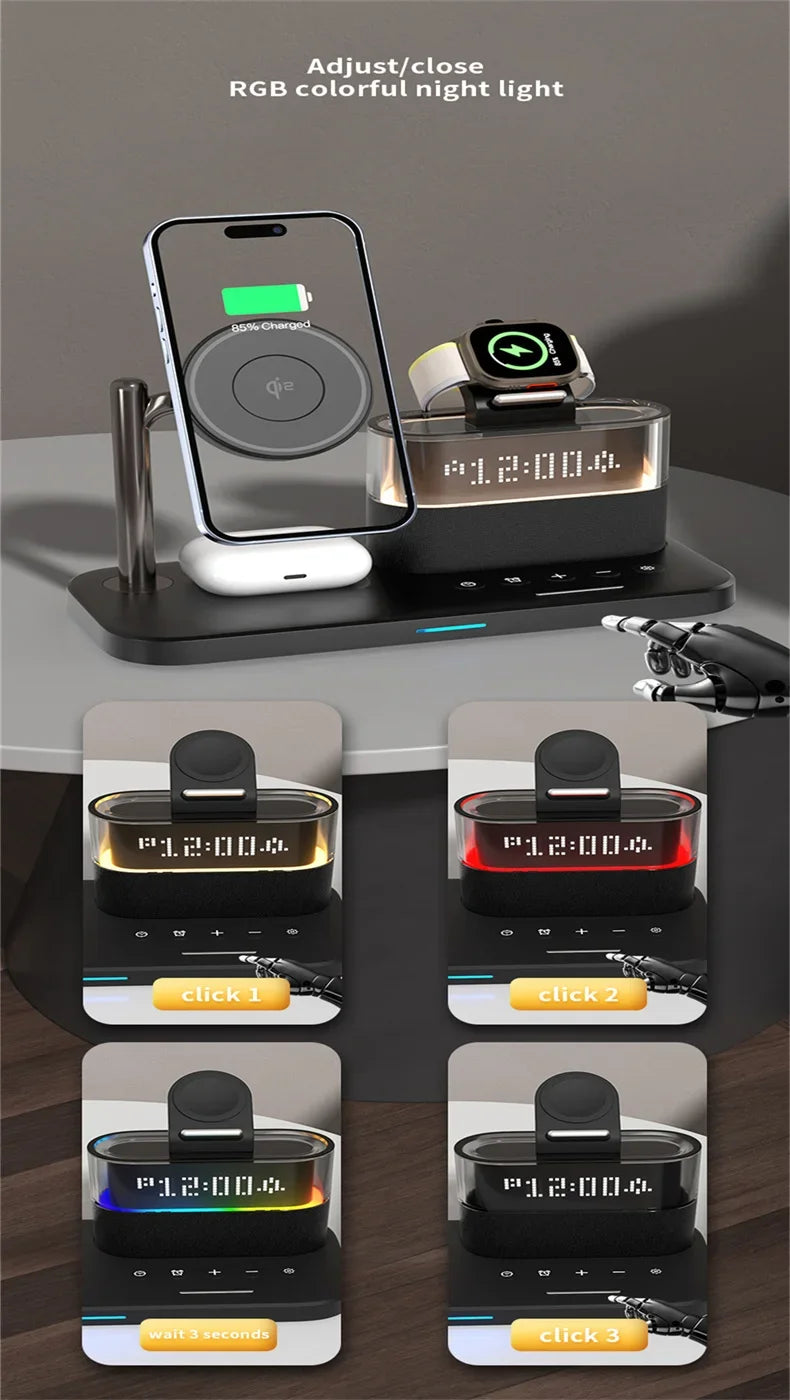 5-in-1 Magnetic Wireless Charger Stand - LED Clock