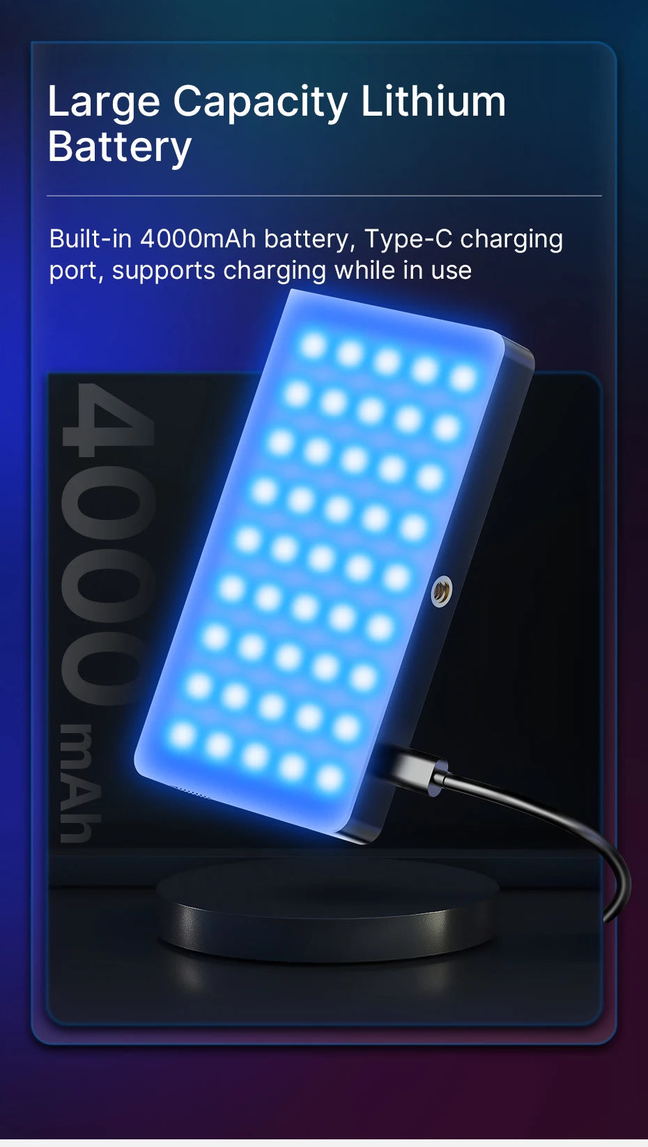 Full Color RGB Video Light (2500K-9000K) - Dimmable LED Photography Lighting