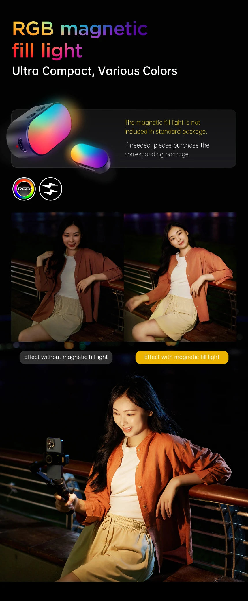 3-Axis Handheld Gimbal Stabilizer for Smartphones with Built-in Fill Light