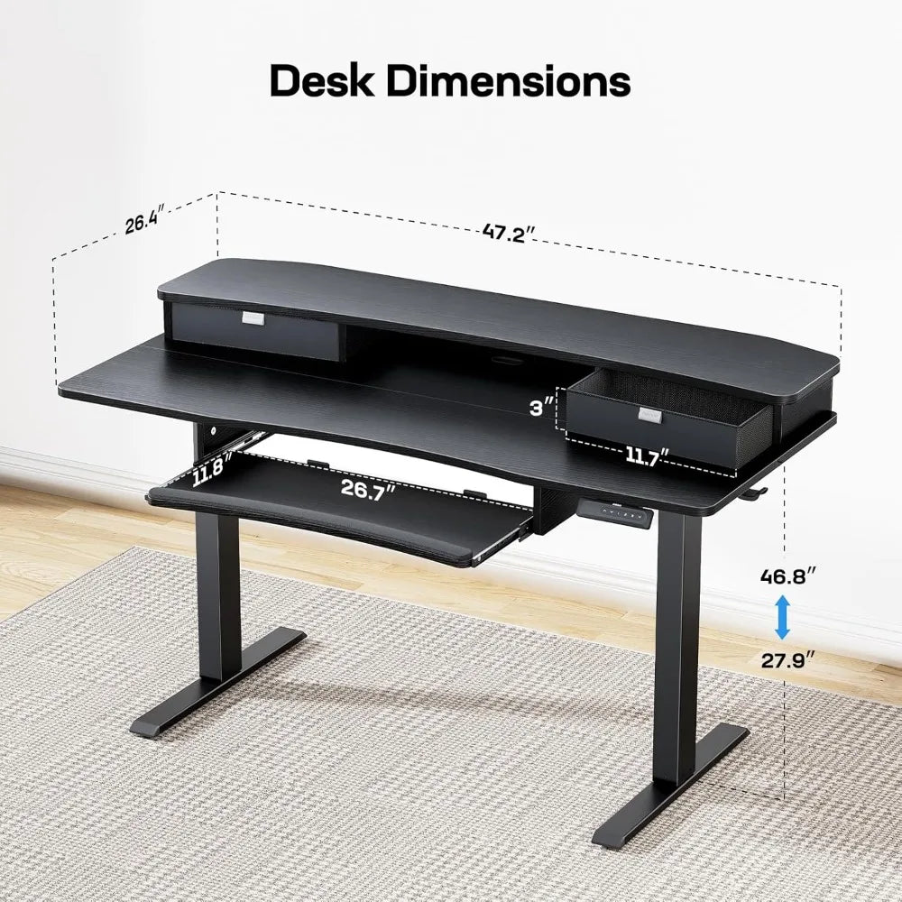 48x26" Electric Standing Desk w/ Drawers & Large Keyboard Tray
