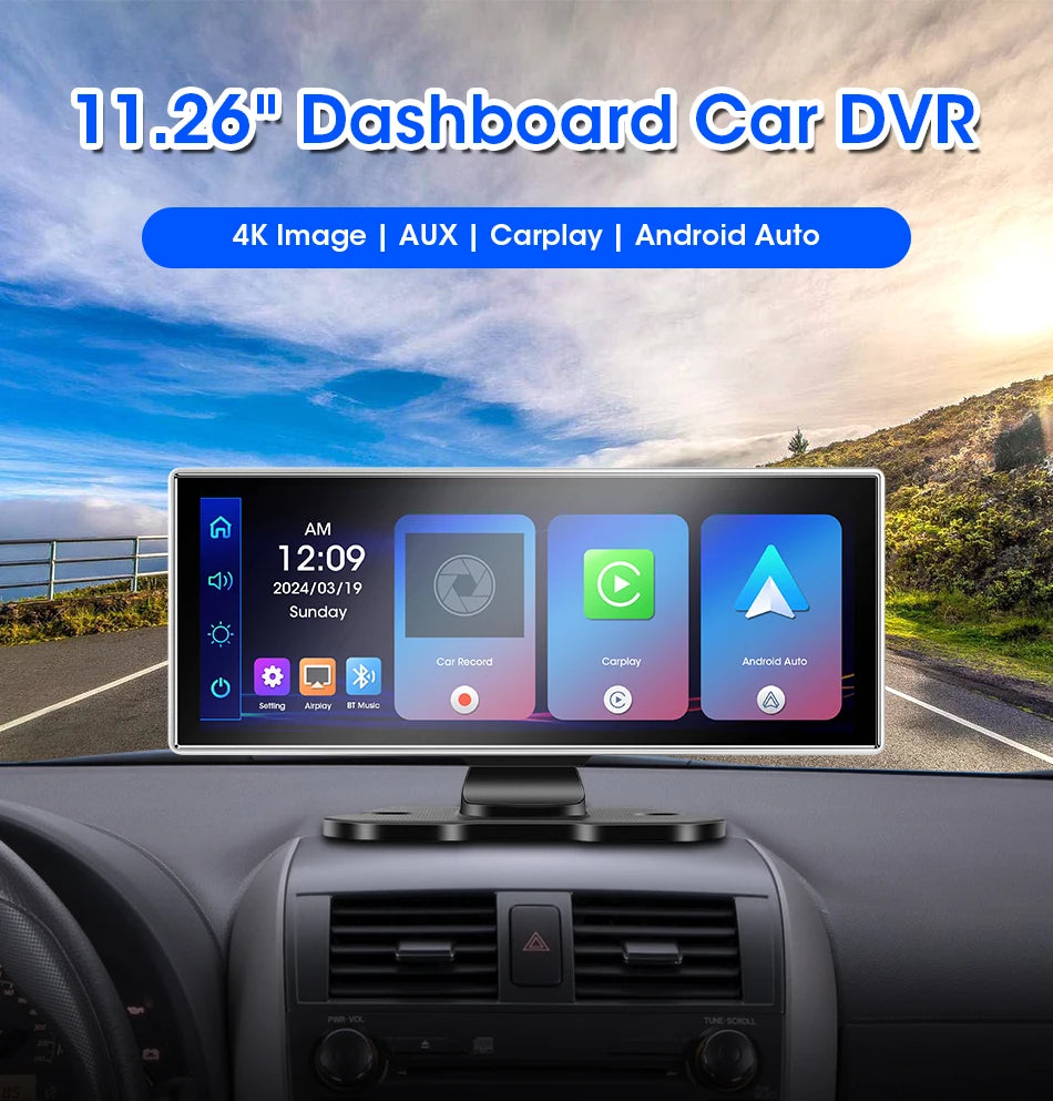 4K Dual-Lens Dash Cam with Wireless CarPlay & Android Auto
