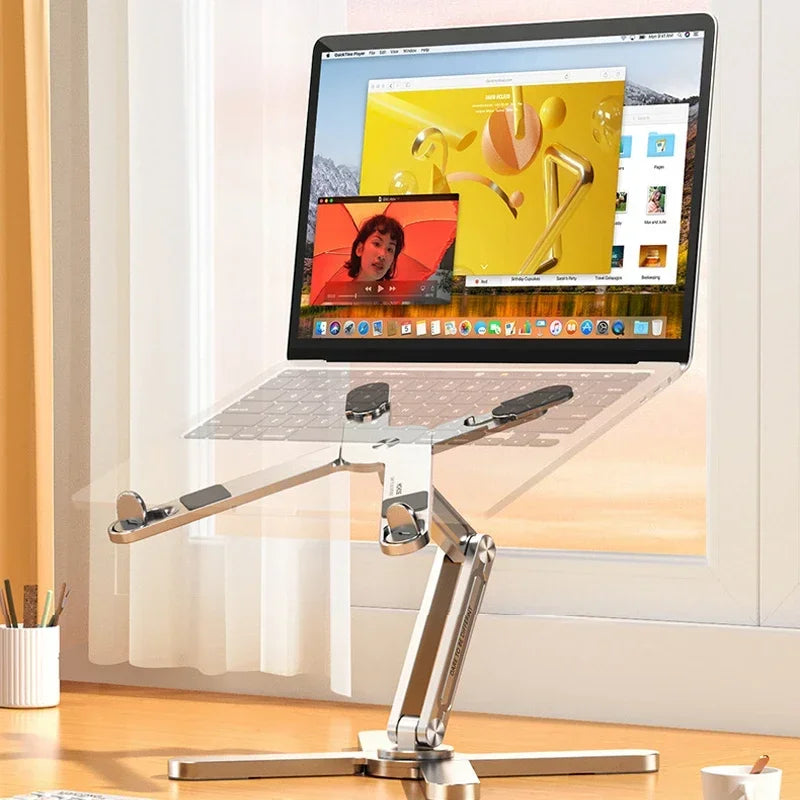 Premium Aluminium Foldable Laptop Stand – 360° Adjustable, Portable & Stable with Cooling Ventilation