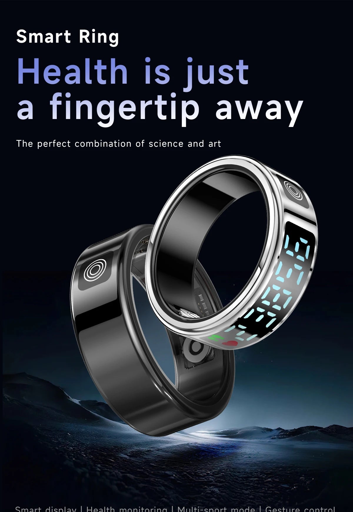 SR08 Smart Ring: Health Monitor with LED Display & 5ATM Waterproof