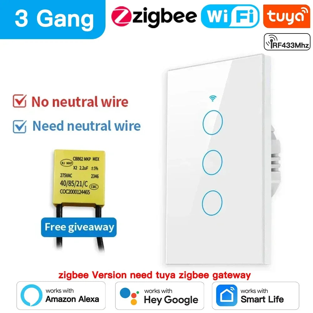 Smart Touch Wall Switch – 1/2/3/4 Gang, WiFi