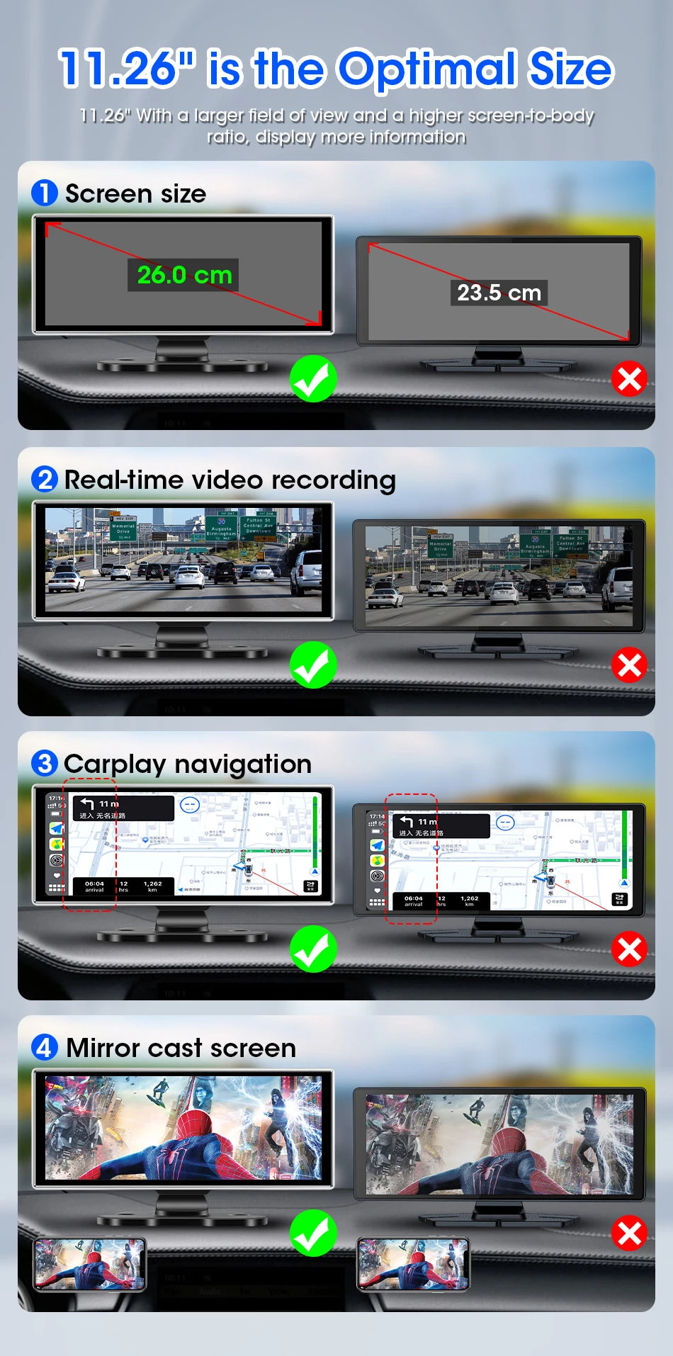 4K Dual-Lens Dash Cam with Wireless CarPlay & Android Auto