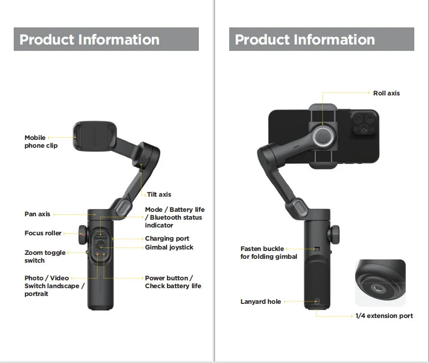 3-Axis Handheld Gimbal Stabilizer for Smartphones with Built-in Fill Light