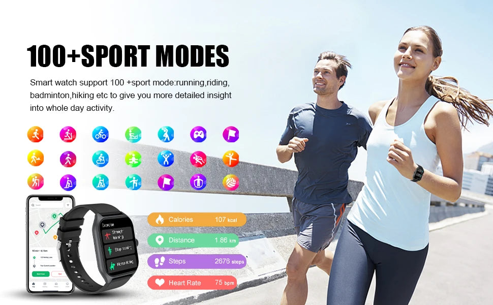 Smart AI Watch – 1.96'' HD, 100+ Sports, Heart & Sleep Tracker