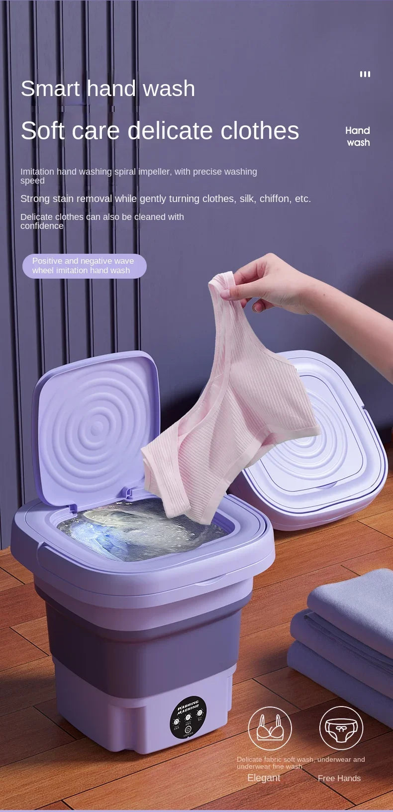 8L Foldable Mini Washer with Spin Dryer