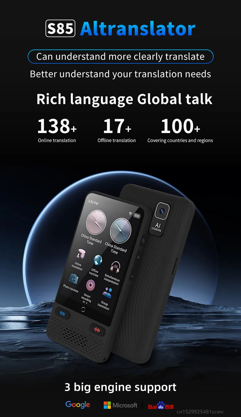 S85 Smart Translator – 138 Languages, Instant Offline Voice Translation, Large Screen