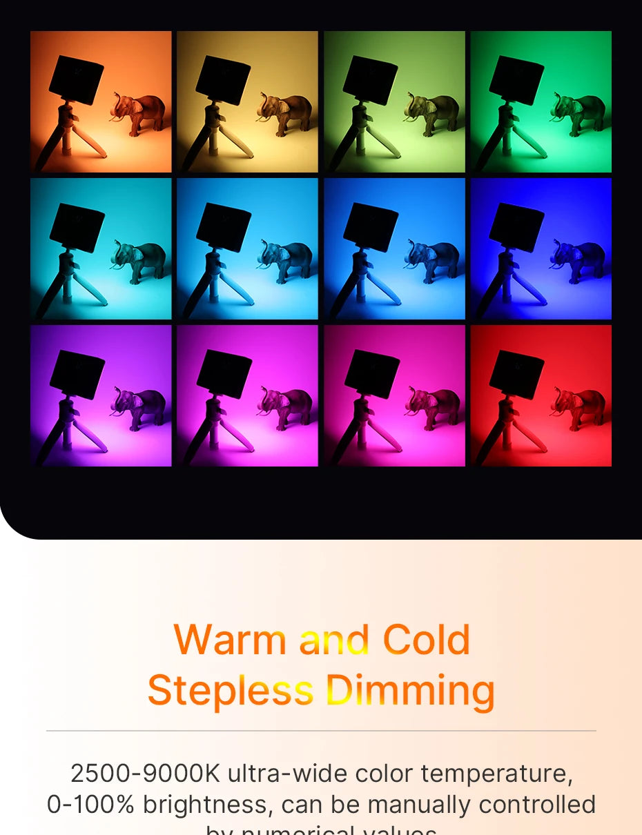 Full Color RGB Video Light (2500K-9000K) - Dimmable LED Photography Lighting