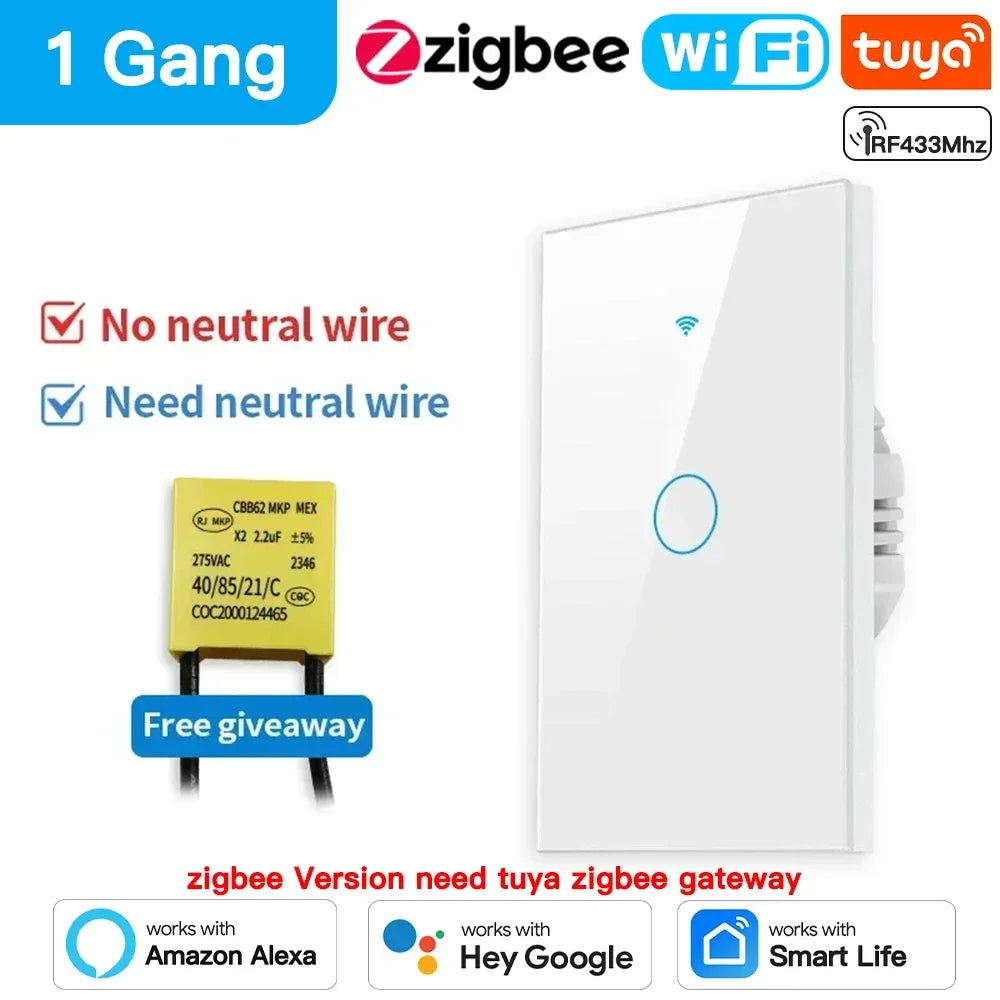 Smart Touch Wall Switch – 1/2/3/4 Gang, WiFi