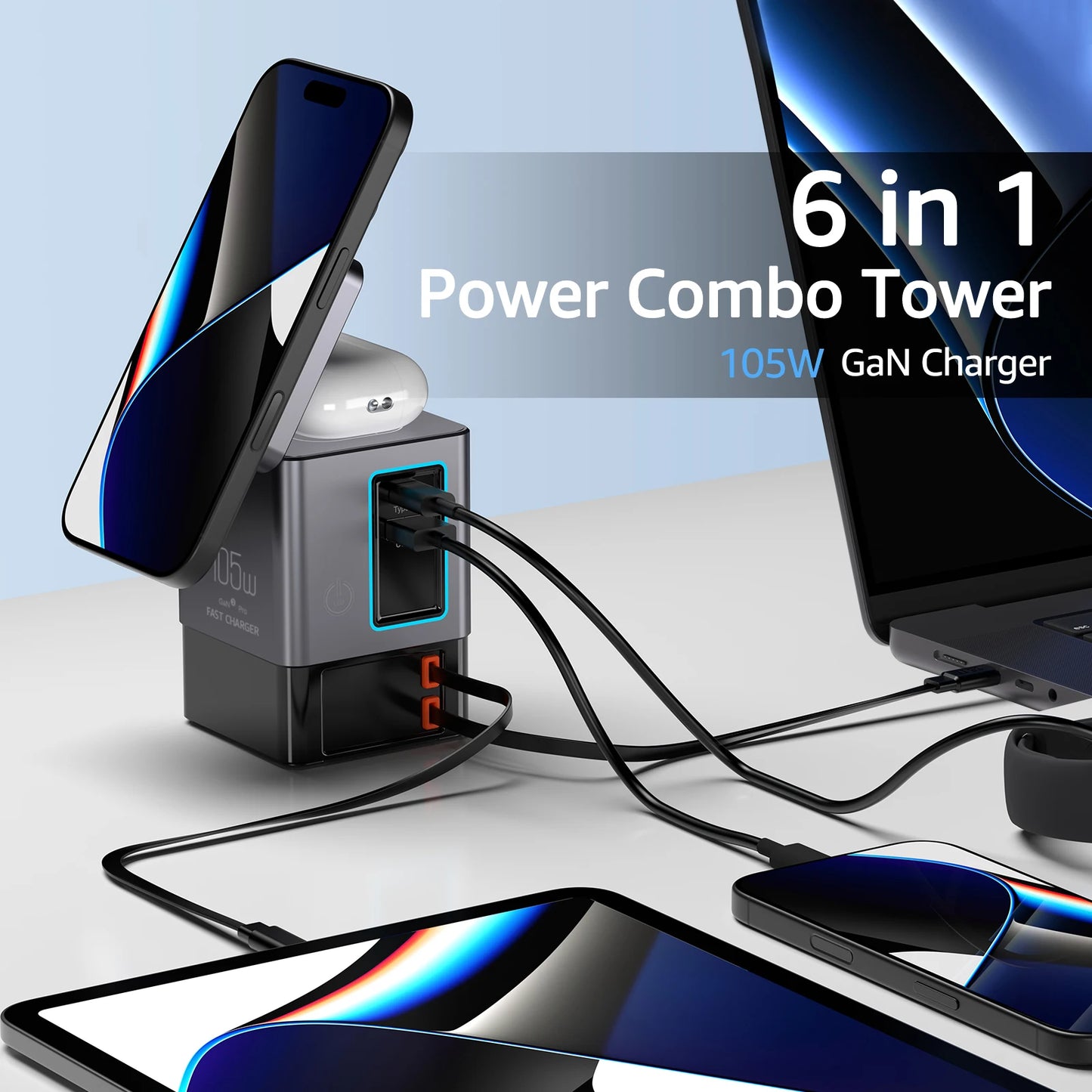 6-in-1 Fast Charging Station – 105W Retractable