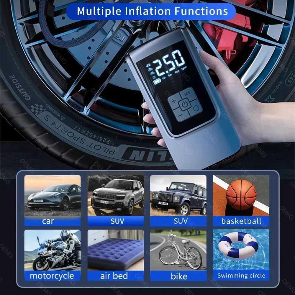 Portable Wireless Air Compressor – Fast Tire Inflator for Cars, Bikes & More