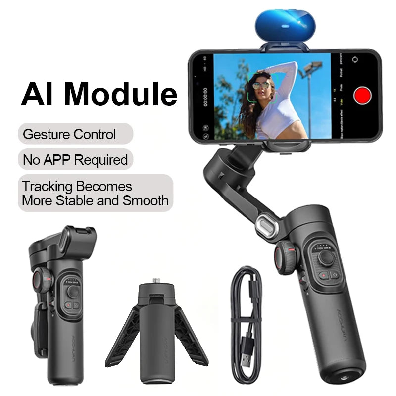 3-Axis Handheld Gimbal Stabilizer for Smartphones with Built-in Fill Light