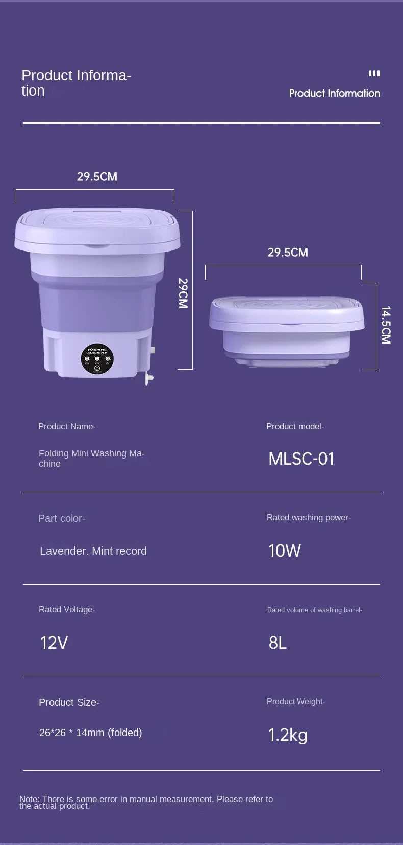 8L Foldable Mini Washer with Spin Dryer