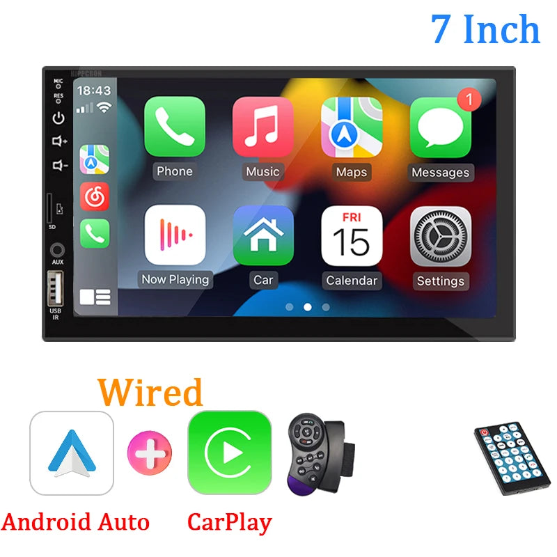 7" 1-Din CarPlay & Android Auto Touchscreen Radio