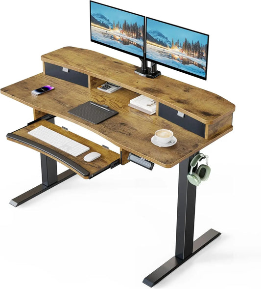 48x26" Electric Standing Desk w/ Drawers & Large Keyboard Tray