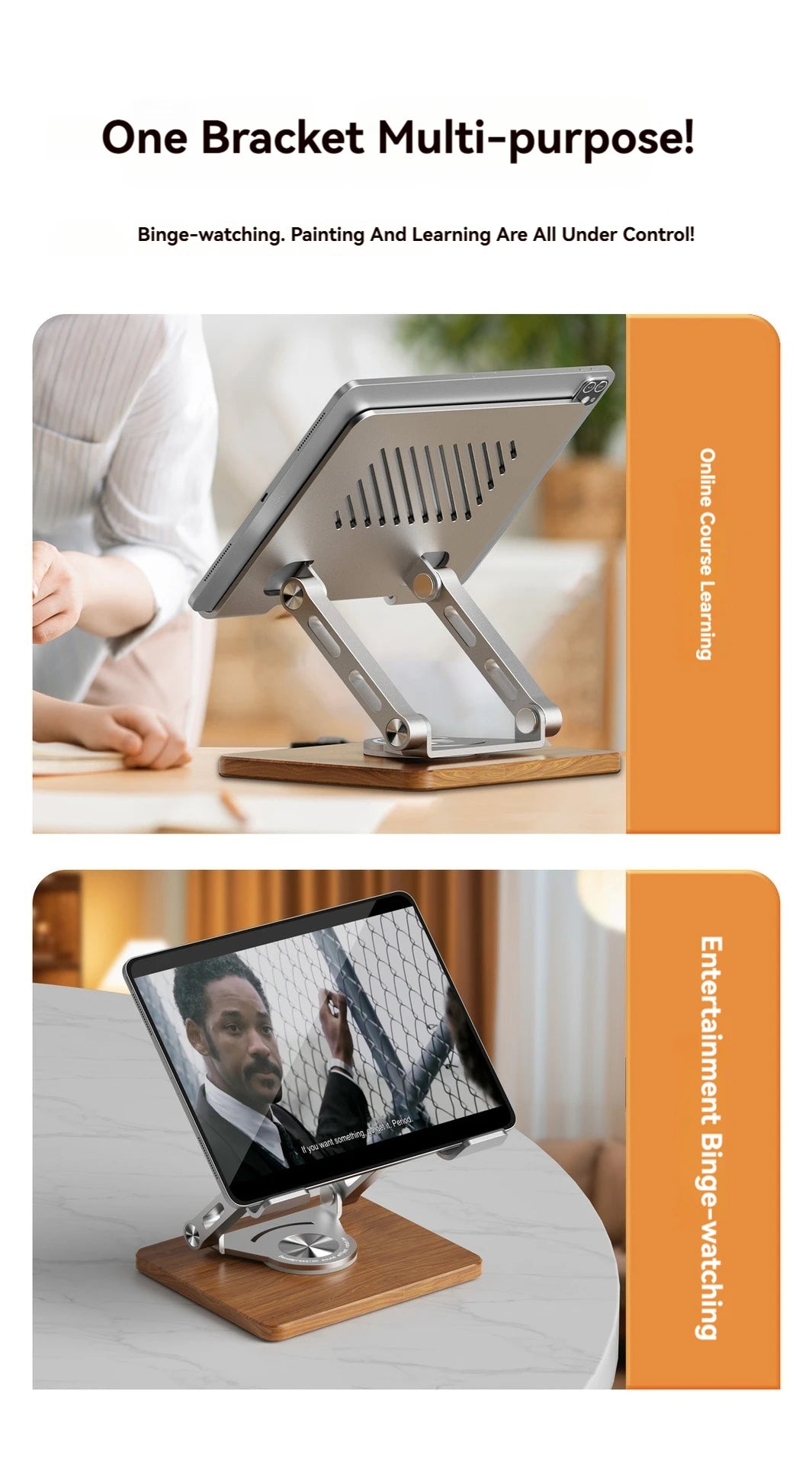 Universal 360° Rotating Wooden Stand – Adjustable Holder for iPad, Tablets, Smartphones, E-Readers & More