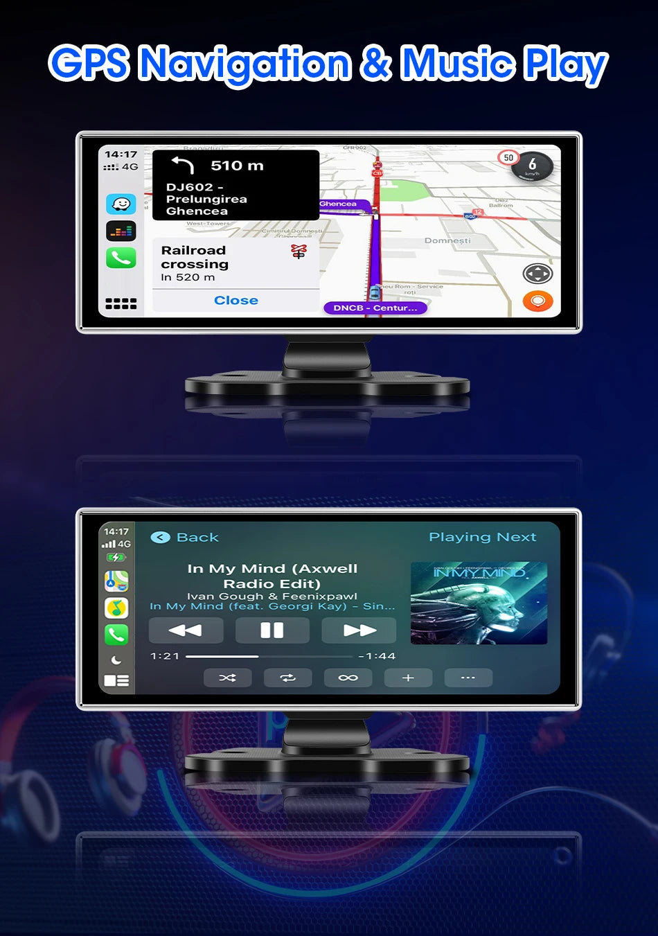 4K Dual-Lens Dash Cam with Wireless CarPlay & Android Auto