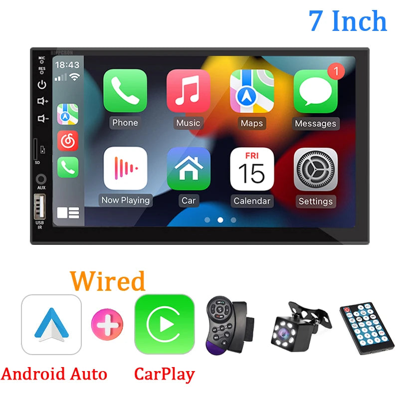 7" 1-Din CarPlay & Android Auto Touchscreen Radio
