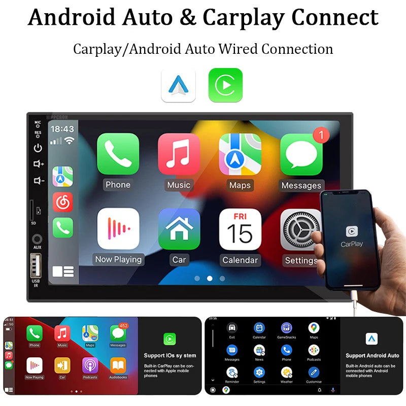 7" 1-Din CarPlay & Android Auto Touchscreen Radio