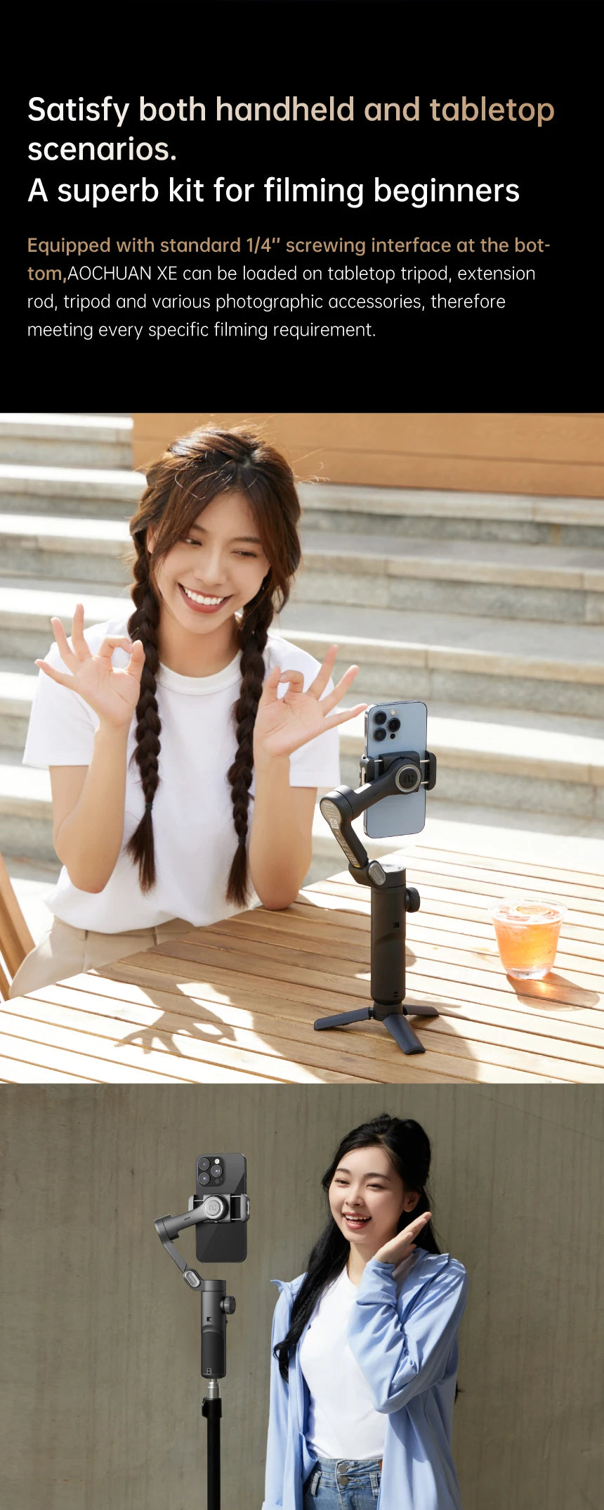 3-Axis Handheld Gimbal Stabilizer for Smartphones with Built-in Fill Light
