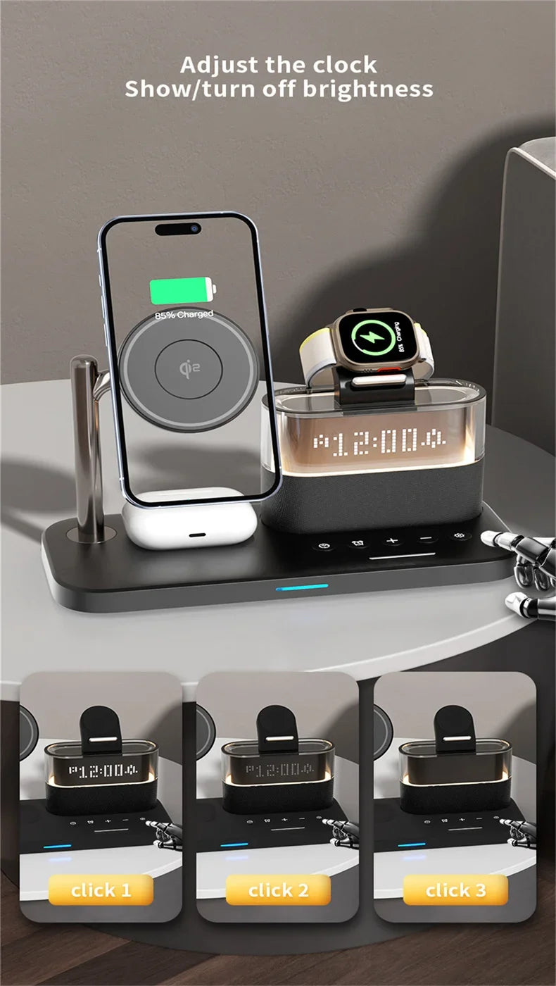 5-in-1 Magnetic Wireless Charger Stand - LED Clock