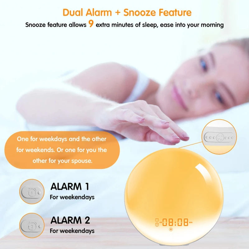 Smart Sunrise Alarm Clock – Dual Alarms, FM Radio, Nightlight & Natural Sounds