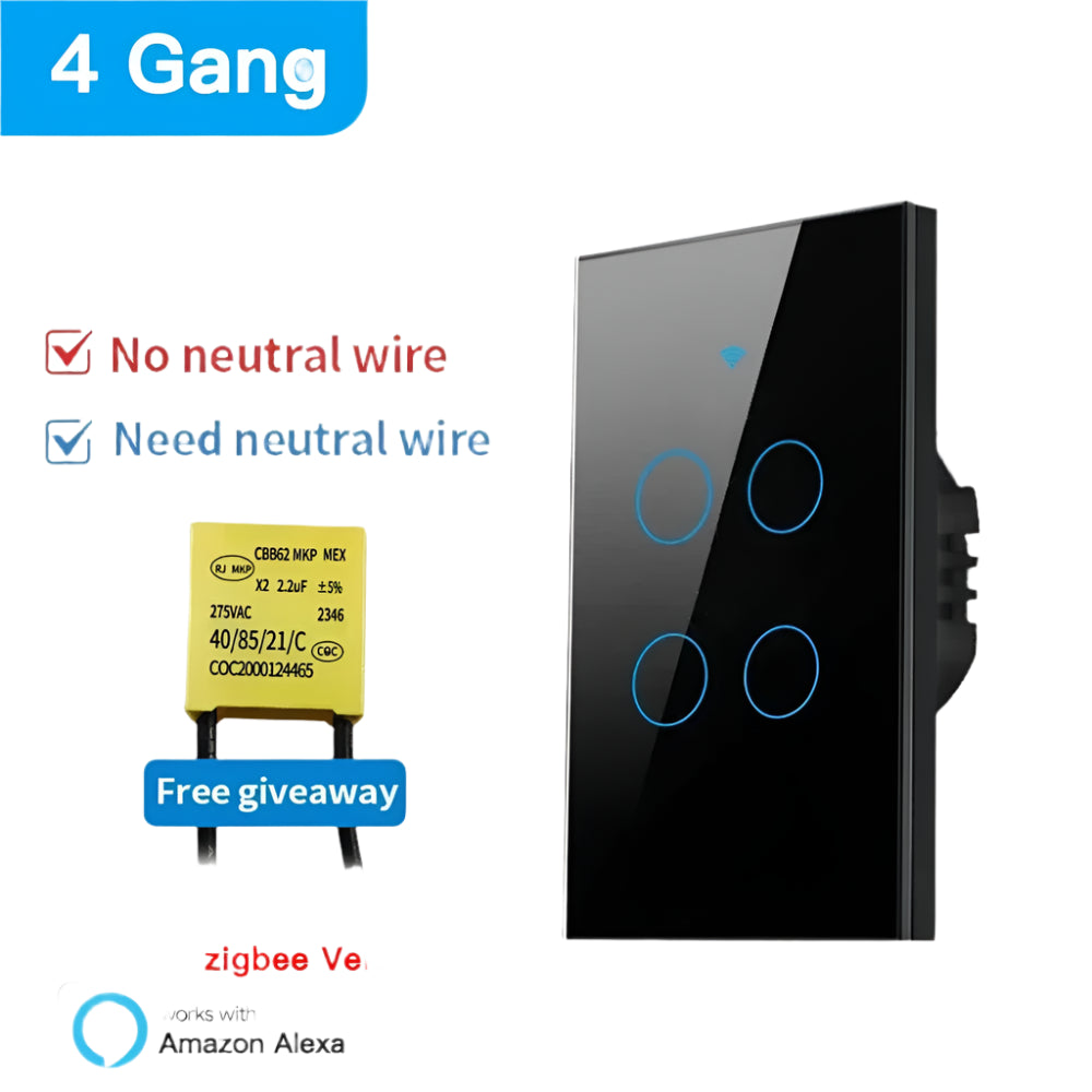 Smart Touch Wall Switch – 1/2/3/4 Gang, WiFi