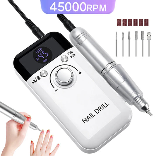 45,000RPM Rechargeable Nail Drill – Ultra-Quiet & Portable Manicure Tool for Salon & Home