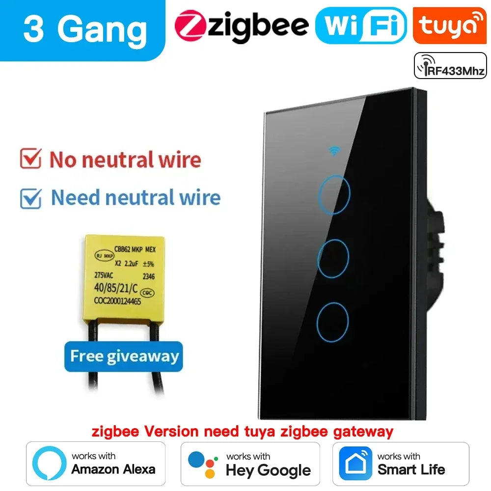 Smart Touch Wall Switch – 1/2/3/4 Gang, WiFi
